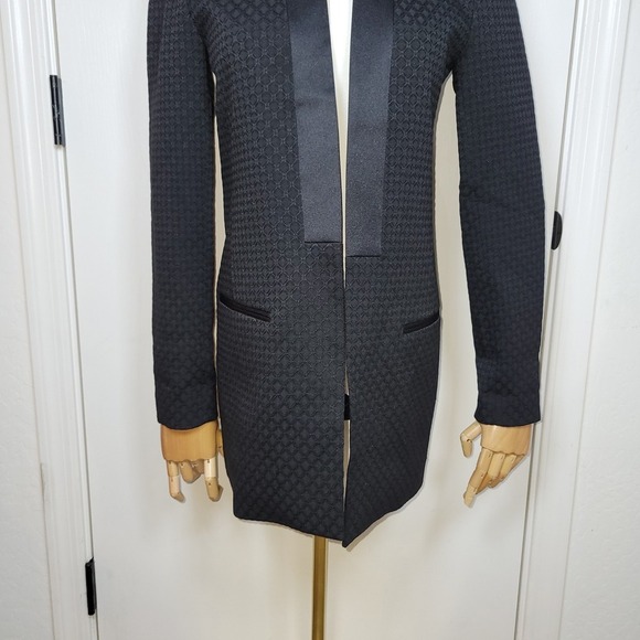 Banana Republic Black Jacquard Long Line Tuxedo Blazer Size 0 - Picture 2 of 11